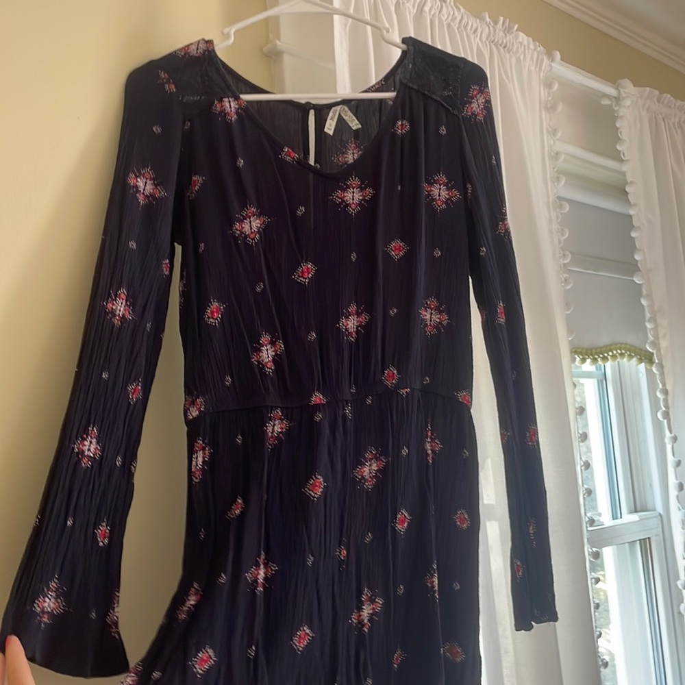Navy Romper with Embroidery
